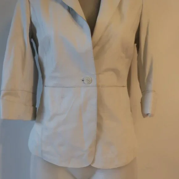NWD Womens Ecru Chalk White Leather Blazer Jacket 2 * - Picture 6 of 13